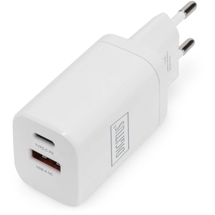 DIGITUS Cargador USB-A / USB-C Dual Port 30W con QC3.0 y Power Delivery 3.0 para Smartphone Blanco
