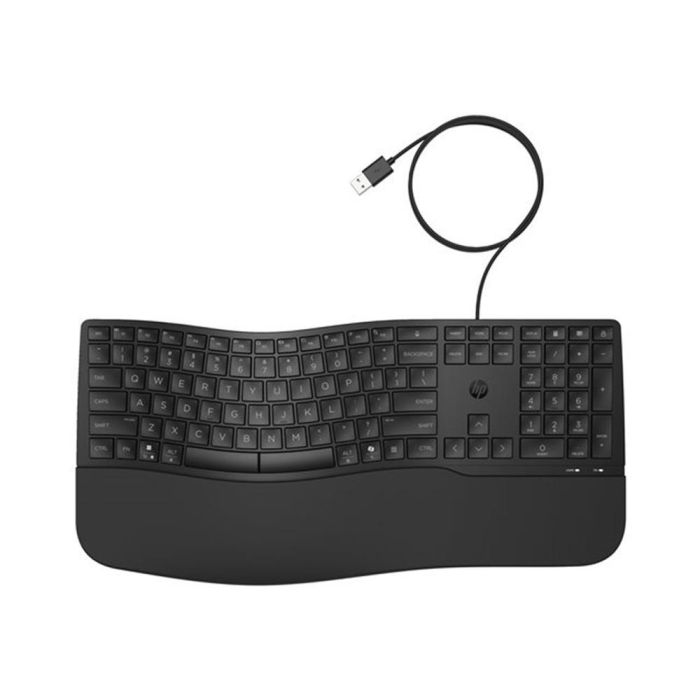 HP 485 Comfort Teclado Ergonómico USB Español con Reposamuñecas, Teclado Numérico y Resistente a Salpicaduras Negro HP 485 Comfort Teclado Ergonómico USB Español con Reposamuñecas, Teclado Numérico y Resistente a Salpicaduras Negro