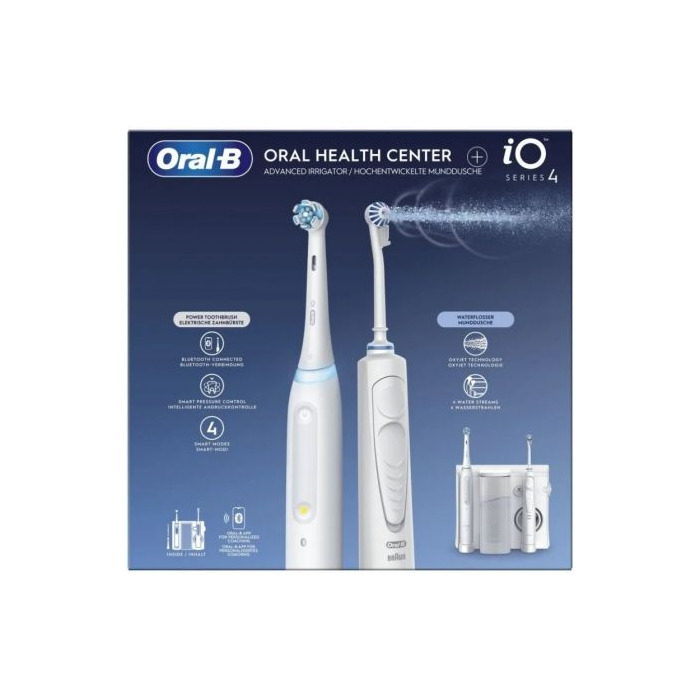 Oral-B Irrigador Bucal Oxyjet + Cepillo Eléctrico iO Series 4 Blanco - Incluye 2 Recambios de Cabezal y Mango IO4 0 Oral-B Irrigador Bucal Oxyjet + Cepillo Eléctrico iO Series 4 Blanco - Incluye 2 Recambios de Cabezal y Mango IO4 0