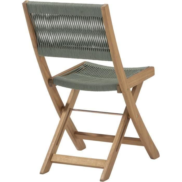 Conjunto de bistró plegable de madera de acacia FSC con tejido de cuerda verde oliva - 2 personas - MAKENA 3 Conjunto de bistró plegable de madera de acacia FSC con tejido de cuerda verde oliva - 2 personas - MAKENA 3
