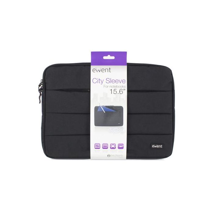Ewent EW2523 Funda para Portátil 15.6 pulgadas (39.6 cm) Negro de Poliéster, Protección Antipolvo y Antirayaduras, Bolsillo Extra 4
