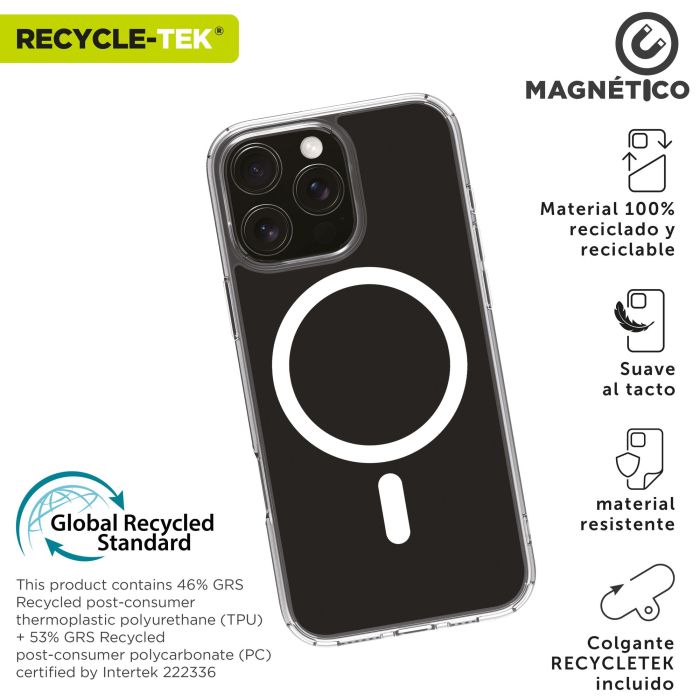 Muvit Funda Recycletek MagSafe para iPhone - Transparente, Material 100% Reciclado, Protección contra Arañazos y Golpes 1 Muvit Funda Recycletek MagSafe para iPhone - Transparente, Material 100% Reciclado, Protección contra Arañazos y Golpes 1