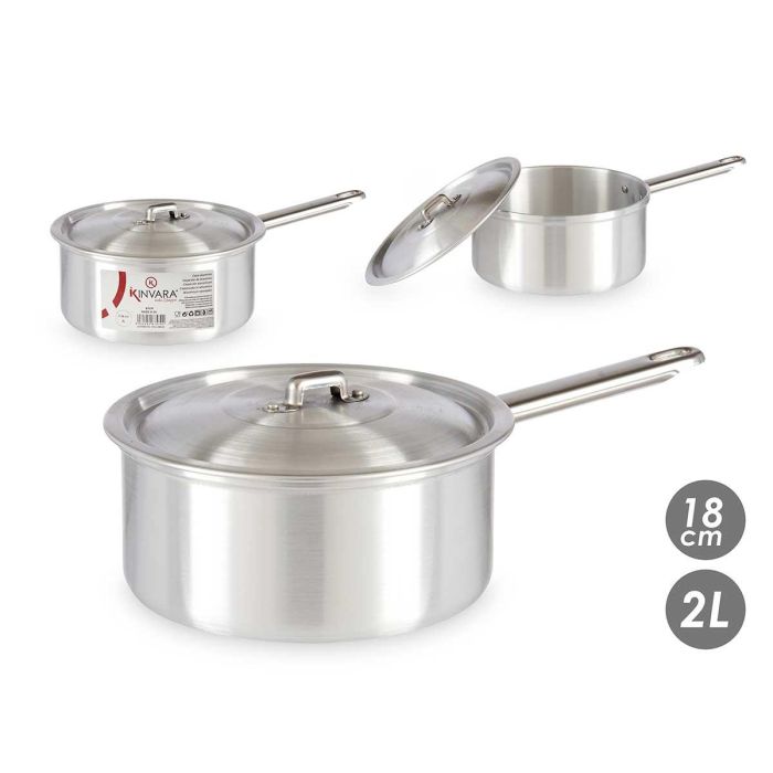 Cazo de Aluminio con Tapa 18 cm Kinvara - 2 L, Plata (10 Unidades) Cazo de Aluminio con Tapa 18 cm Kinvara - 2 L, Plata (10 Unidades)