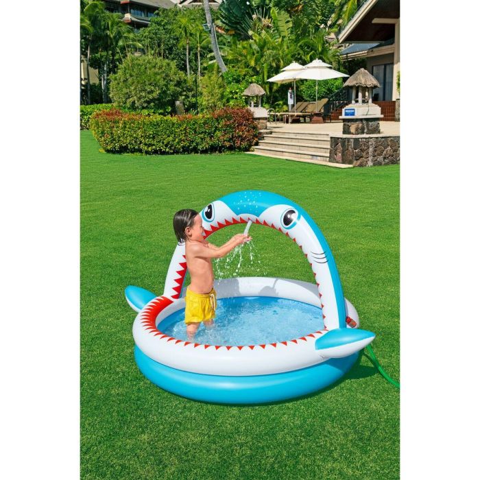 Bestway Piscina Hinchable Infantil 2 Aros Tiburon Aspersor 163x127x92 cm +2 Años Jardin 53157 5