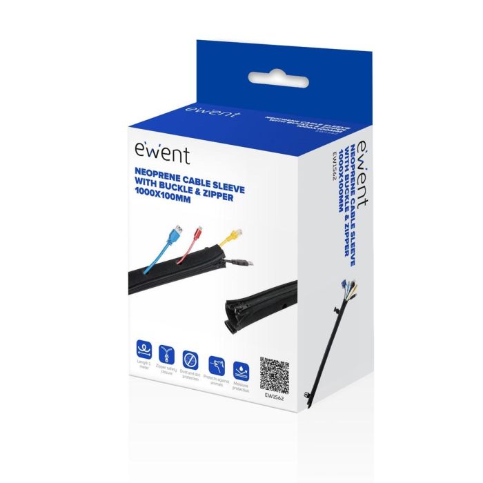 Ewent Manguito Neopreno con Cremallera EW1562 - Protector de Cables 1000x100 mm, Resistente a Humedad y Mordiscos