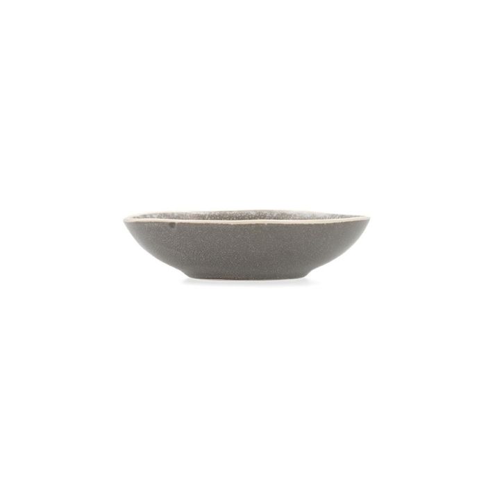 Bidasoa Gio Bol Oval Cerámico Gris 15x12,5x4 cm, 6 Unidades, Relieves Orgánicos y Filo de Color, Apto Lavavajillas y Microondas
