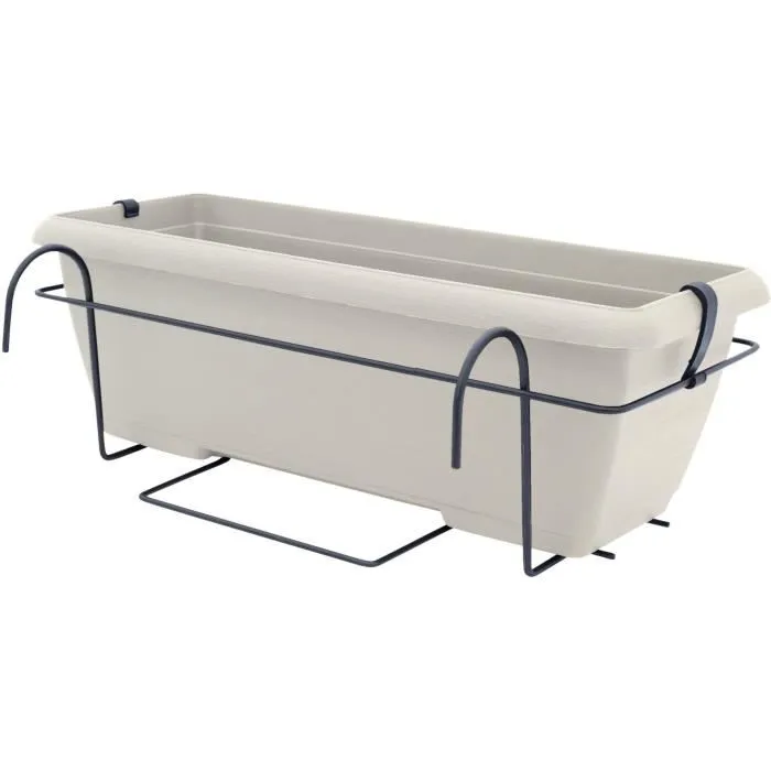 Garden Id Kit Macetero con Soporte Metálico y Bandeja Integrada Teramo Blanco 50 cm Efecto Piedra Reciclado/Reciclable 3