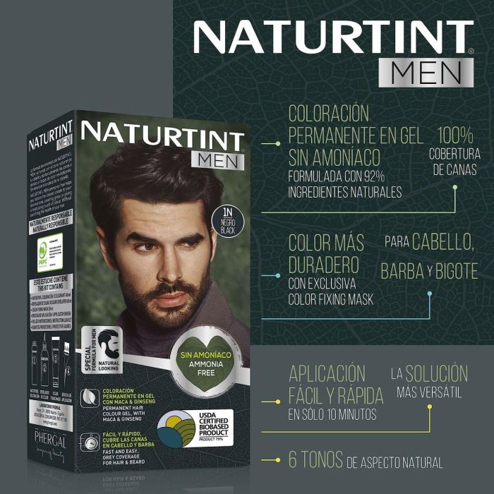 Naturtint #4N Castaño Natural Tinte Hombre Sin Amoniaco para Barba y Cabello Cobertura Canas 1 ud 7 Naturtint #4N Castaño Natural Tinte Hombre Sin Amoniaco para Barba y Cabello Cobertura Canas 1 ud 7