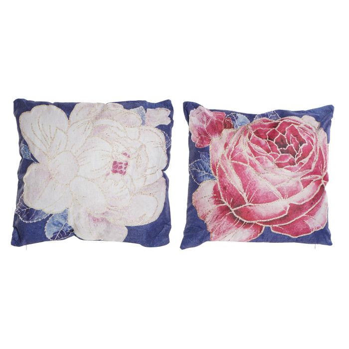 DKD Home Decor Cojín Moderno Decorativo de Poliéster 45x45 cm, Diseño Floral Azul Rosa, con Cremallera, Pack de 4, Lavado en Seco 0 DKD Home Decor Cojín Moderno Decorativo de Poliéster 45x45 cm, Diseño Floral Azul Rosa, con Cremallera, Pack de 4, Lavado en Seco 0