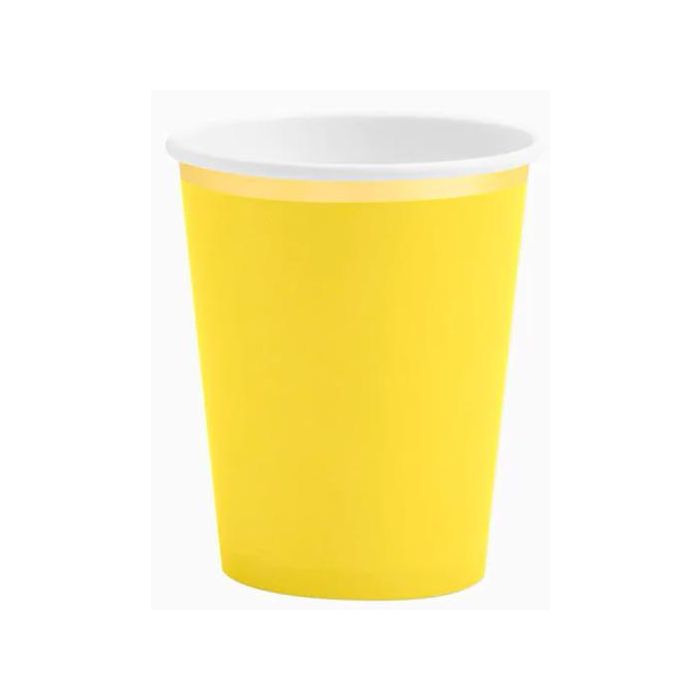 OH YEAH Vaso Amarillo Metalizado 9Oz 270Cc Pack 6 Unidades - Vasos de Cartón Biodegradables para Fiestas