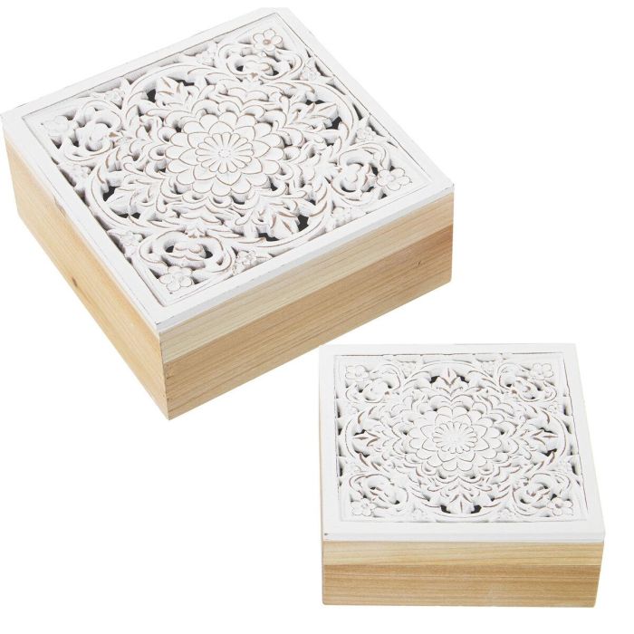 Juego de Cajas Decorativas Alexandra House Living Blanco Marrón Madera 2 Piezas