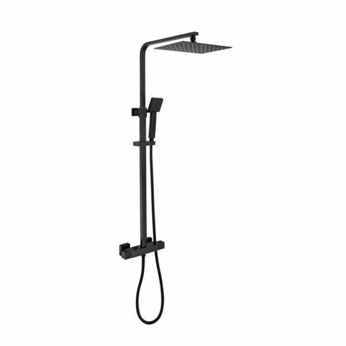 Oceanic Columna de Ducha Mezclador Termostático, Cabezal Rectangular 30x20 cm, Ducha Mano Cuadrada, Acero Inox, Negro Mate