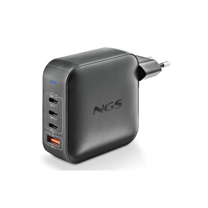 NGS Cargador Portátil BUD165W GaN 165W 3xUSB-C + 1xUSB-A Automático Voltaje 5-21V 3