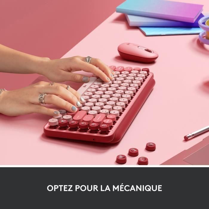 Teclado inalámbrico mecánico Logitech POP Keys con teclas Emoji personalizables, Bluetooth o USB, diseño compacto duradero - rosa 3