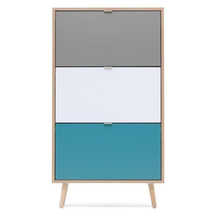 Finori Zapatero Cuba 18 pares - Roble Sonoma y Gris Claro con Pies de Madera Maciza - Diseño Moderno Escandinavo - L 70 x P 24 x H 127 cm 1