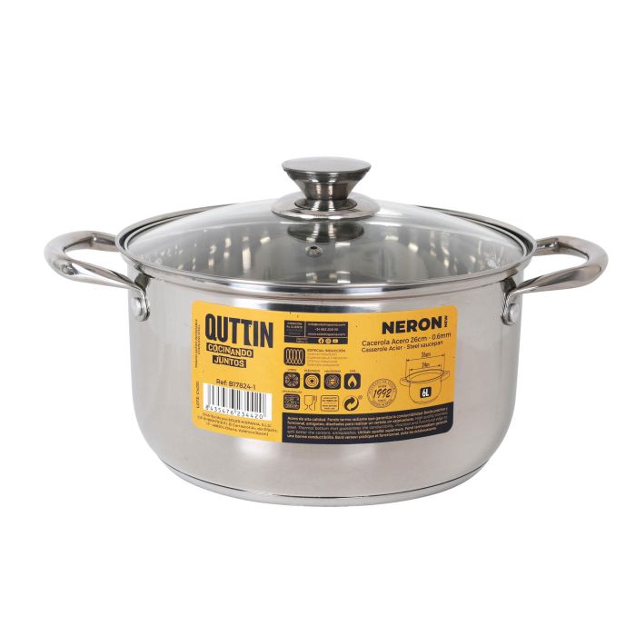 Cacerola New Neron 24 cm (6L) Acero Inoxidable con Tapa - Inde (4 Unidades) 2 Cacerola New Neron 24 cm (6L) Acero Inoxidable con Tapa - Inde (4 Unidades) 2