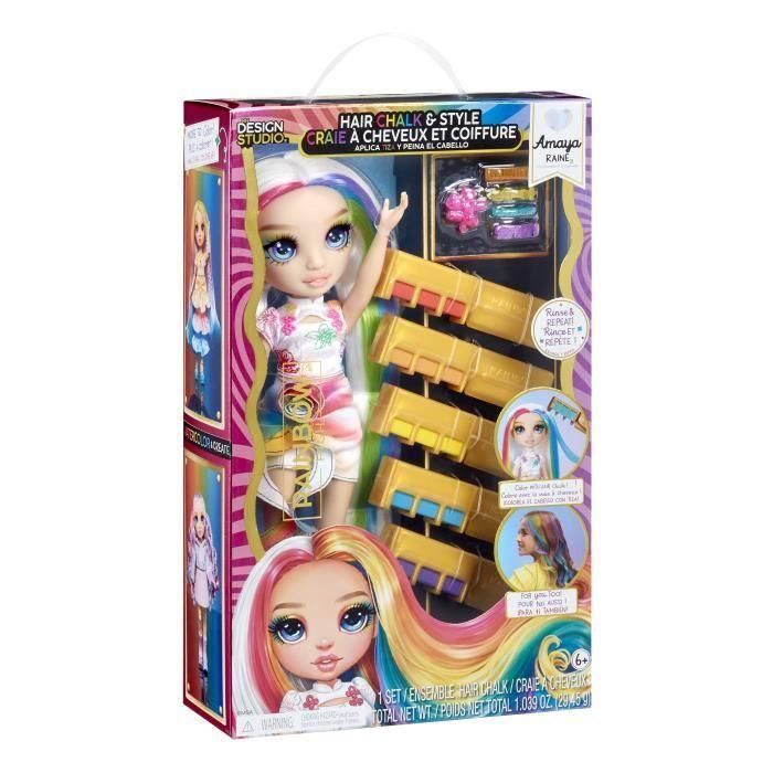 Muñeca rainbow high hair chalk & style doll- amaya. con pelo extra largo para cepillary teñir. 30,48x19x8,10 cm 5