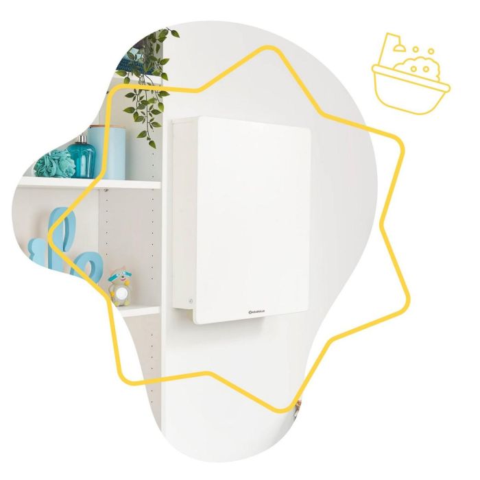 Badabulle Cambiador de Pared Plouf Plegable y Compacto con Cambiador Incluido, Apertura Una Mano y Estante Almacenamiento, 13cm Grosor 1
