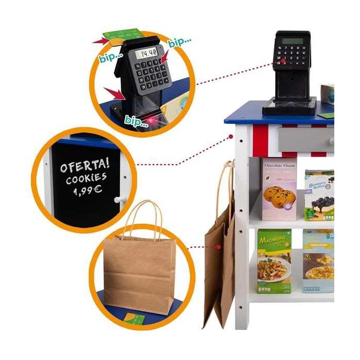 Woomax Supermercado de Madera con 25 Accesorios y Caja Registradora Eléctrica 48x30xh70 cm 10