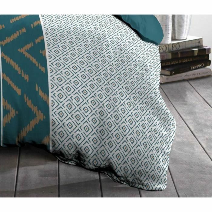 Home Linge Passion HOM3701393708302 Conjunto de Edredón Microfibra Ethno - Cubierta Nórdica 140x200 cm + Funda Almohada 63x63 cm - Azul Pato 2