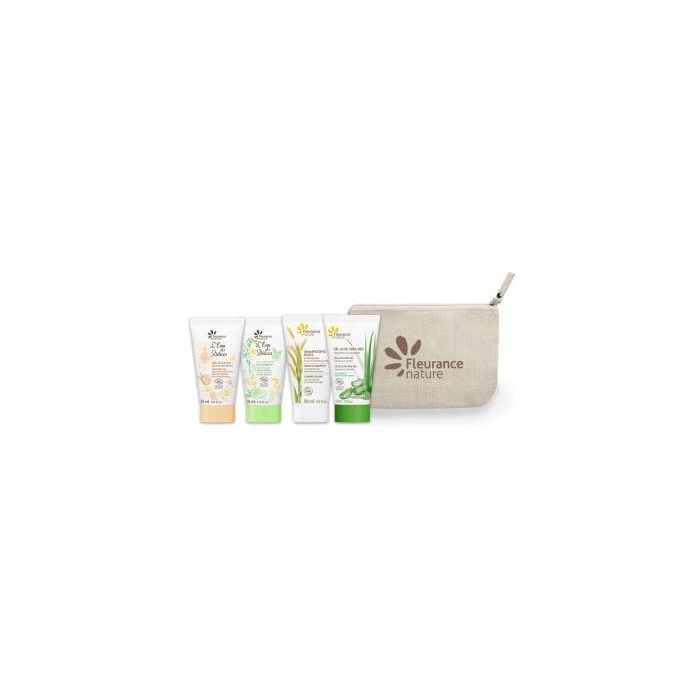 FLEURANCE NATURE Cofre Neceser Al Cotidiano 4 Productos de Viaje 50ml - Champú, Geles de Ducha y Aloe Vera Bio