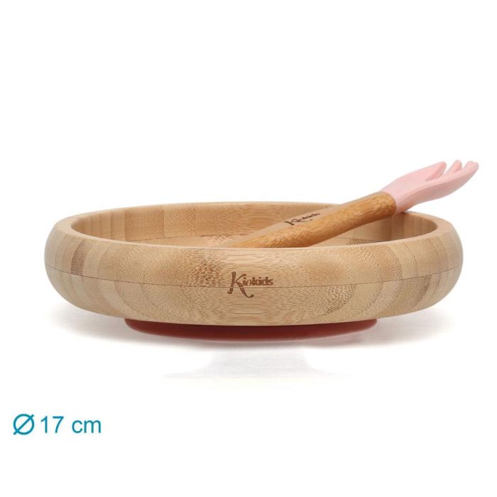 Set Vajilla Silicona Y Bambú Rosa Con Cuchara-Tenedor 3 Set Vajilla Silicona Y Bambú Rosa Con Cuchara-Tenedor 3