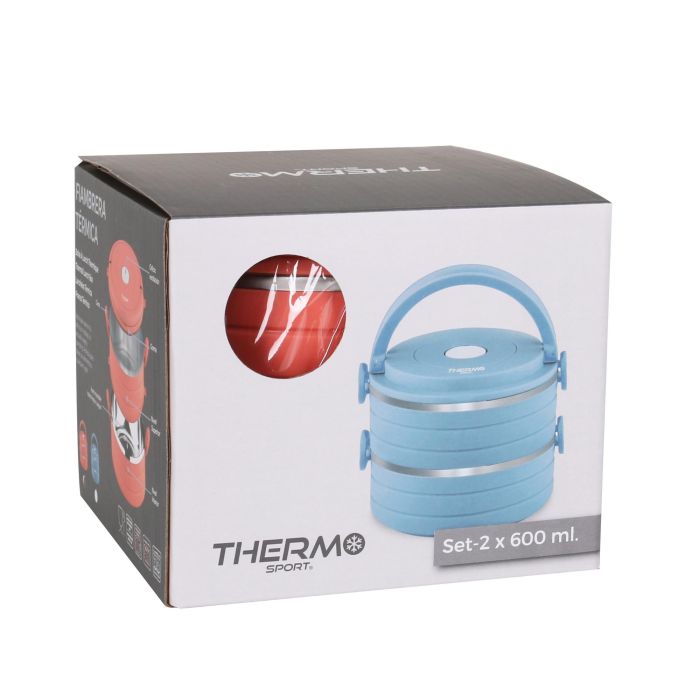 Thermosport Fiambrera Plástico-Acero 0.6L | Set de 2 | 15.7 cm (Ancho) x 13 cm (Alto) x 15.3 cm (Largo) (6 Unidades)
