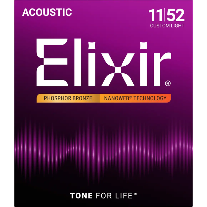 Elixir Juego Acústica Nanoweb 92/8 Phosphor Bronze Custom Light 11-52 3
