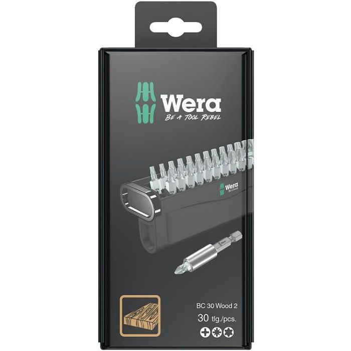 Wera Bit-Check 30 Wood 2 SB - Juego de 30 Puntas PH2, PZ1-3, TX10-40 con Portabits y Caja 1