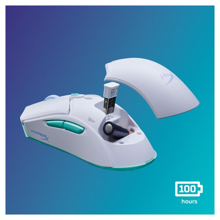 HyperX Pulsefire Haste 2 Core Ratón Gaming Inalámbrico 12000 PPP, Switches TTC Gold, 8R2E7AA, Blanco/Verde/Púrpura