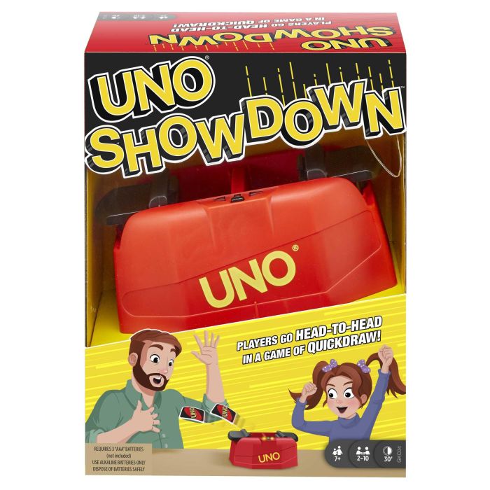 Mattel Games Gkc04 Juego Del UNO Showdown - Juego de Mesa de Cartas con Emocionante Lanzamiento y Enfrentamiento, Familias y Niños +7 años Mattel Games Gkc04 Juego Del UNO Showdown - Juego de Mesa de Cartas con Emocionante Lanzamiento y Enfrentamiento, Familias y Niños +7 años