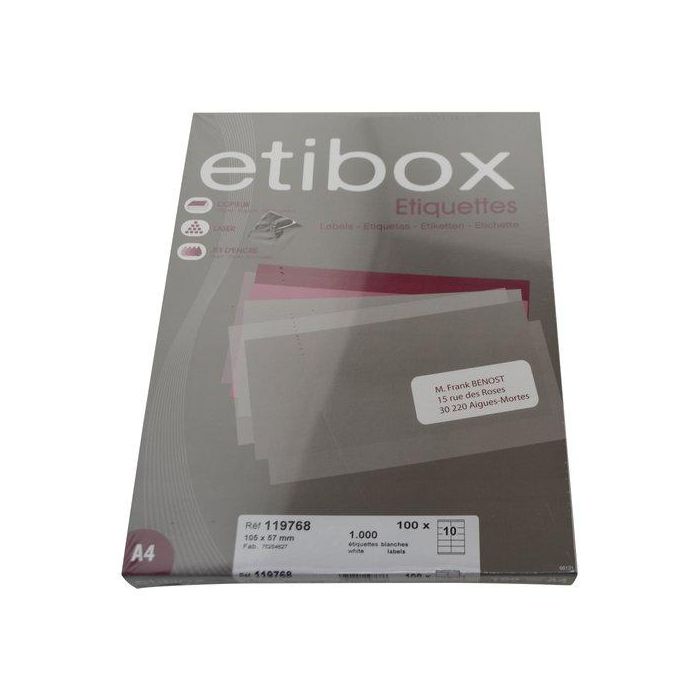 Etiquetas Adh.Impr. A4 Blanca Caja 100H C.Rectos 105X 57 Mm 1.000 Uds.