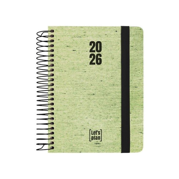 Agenda Anual (2026) Grafoplas Ecojeans Espiral Tapa Extradura Con Goma A6 170X145 D/P Verde