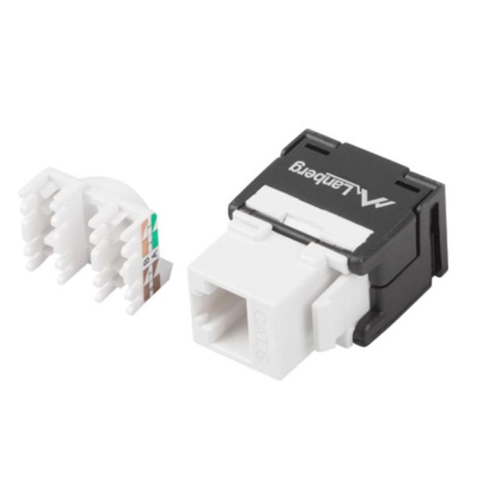Lanberg KSU6-2000 Conector Keystone RJ45 Cat.6 UTP, Plano, Negro/Blanco, PoE