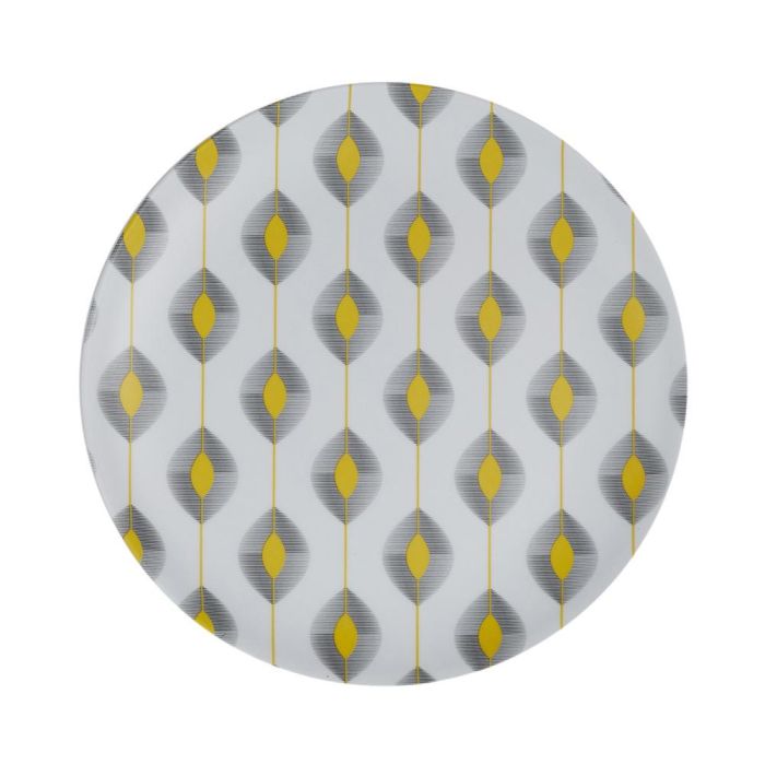 Home Deco Factory Plato Postre Zeste melamina 20 cm diseño ácido, limones, hojas b-n