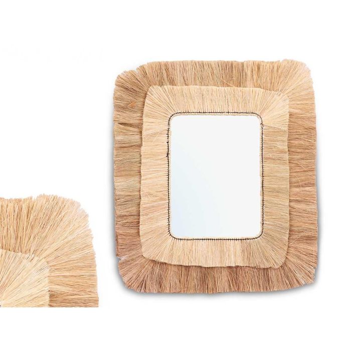 Espejo Rectangular Doble Marco Giftdecor 95x85 cm, Marrón - Vidrio y Hierba Espejo Rectangular Doble Marco Giftdecor 95x85 cm, Marrón - Vidrio y Hierba
