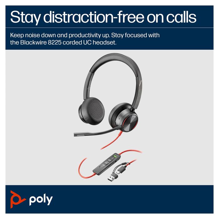 HP Auriculares Estéreo Blackwire C8225-M USB-C/A Certificado para Teams Negro