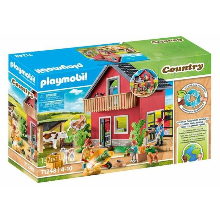 Playmobil Casa de Campo Amueblada con Zona de Estar y Dormir, Carretilla y Vaca Country