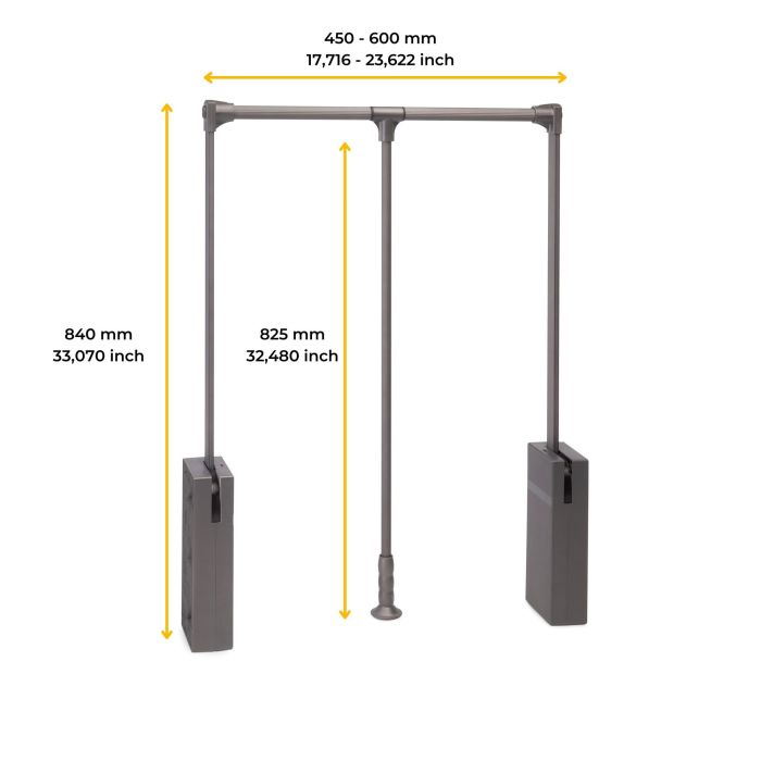 Emuca Colgador abatible para armario Sway, ancho regulable 450-600mm, Acero, Aluminio y Plástico, Pintado Titanio 7 Emuca Colgador abatible para armario Sway, ancho regulable 450-600mm, Acero, Aluminio y Plástico, Pintado Titanio 7
