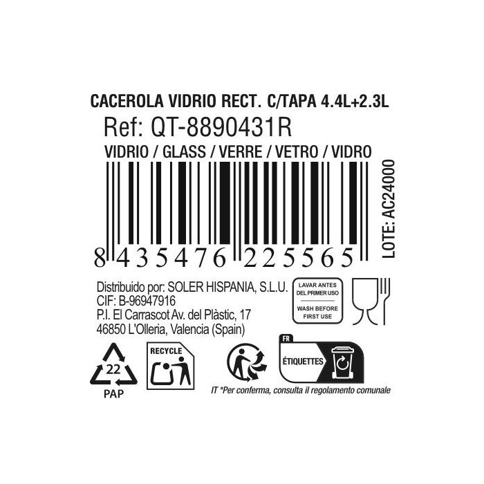 Cacerola de Vidrio Rectangular con Tapa Quttin - 4.4L + 2.3L (3 Unidades) 3 Cacerola de Vidrio Rectangular con Tapa Quttin - 4.4L + 2.3L (3 Unidades) 3