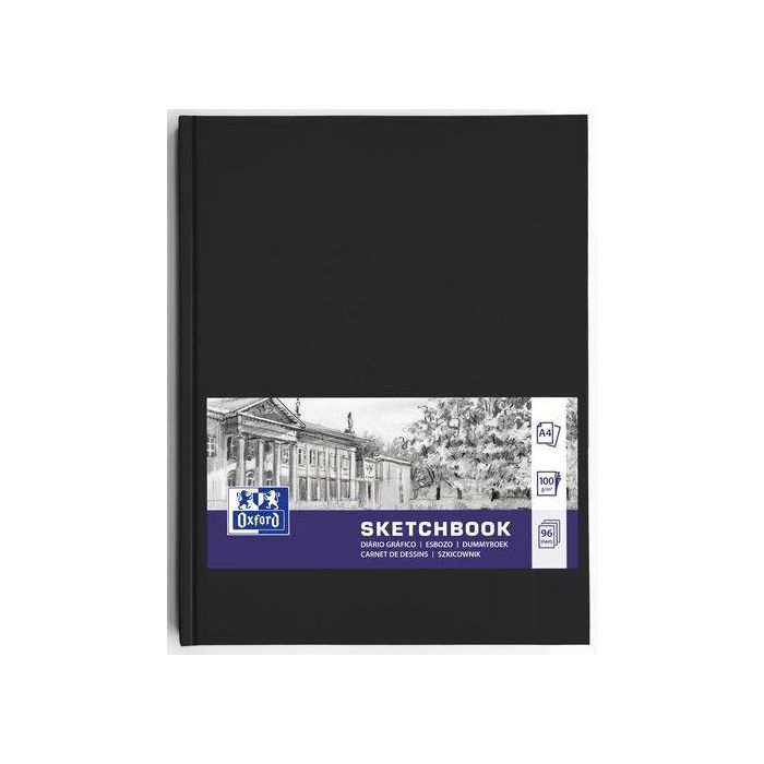 Oxford Cuaderno Cosido Esbozo Artbook A4, 96H, Papel Color Crema 100 gr, Tapa Dura Negra - Ideal para Lápiz, Lápices de Colores y Marcadores
