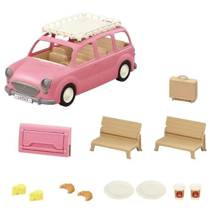 Sylvanian Families Minivan Rosa Set de Picnic para 7 Personajes 2