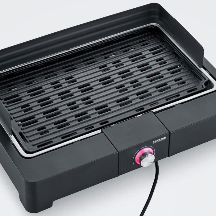 Severin - PG8567 - Barbacoa de mesa eléctrica, 2,200 W, tanque fundido de aluminio fundido, tanque de agua de humo y olfato, NOI