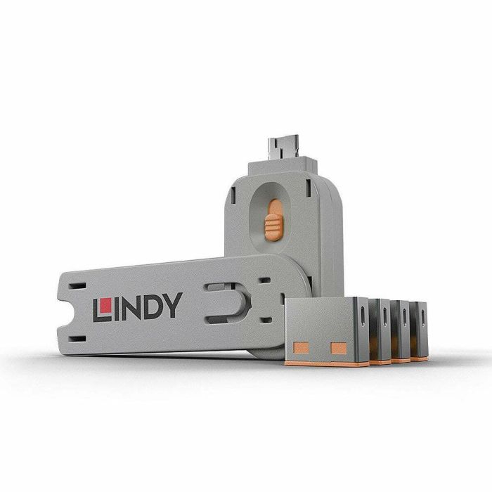 Lindy Bloqueador de Puertos USB Paquete de 4 Naranja para Control de Acceso y Seguridad Física de Conexiones en PC y Dispositivos