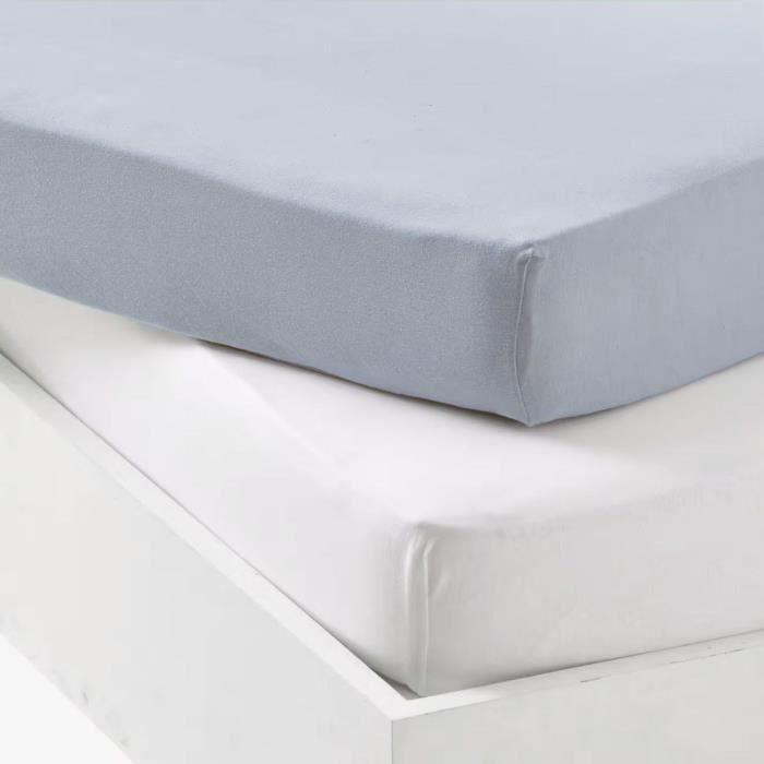 Juego de 2 sábanas bajeras - P'TIT DODO - Jersey - 70 x 140 cm - Blanco / Azul claro 1 Juego de 2 sábanas bajeras - P'TIT DODO - Jersey - 70 x 140 cm - Blanco / Azul claro 1