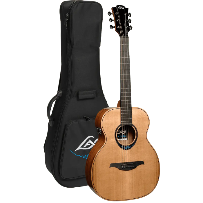 LAG Guitarra Acústica Travel A/E Blue Wave 2 Blue Wave Natural Cedro Macizo Palisandro 4