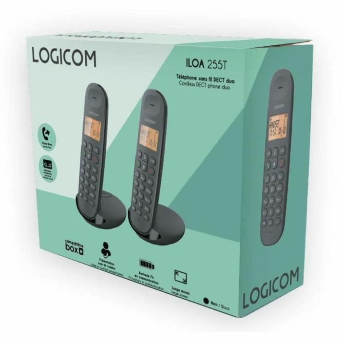 Logicom Teléfono Fijo Inalámbrico DECT ILOA 255T DUO Negro con Contestador Automático 2 Logicom Teléfono Fijo Inalámbrico DECT ILOA 255T DUO Negro con Contestador Automático 2
