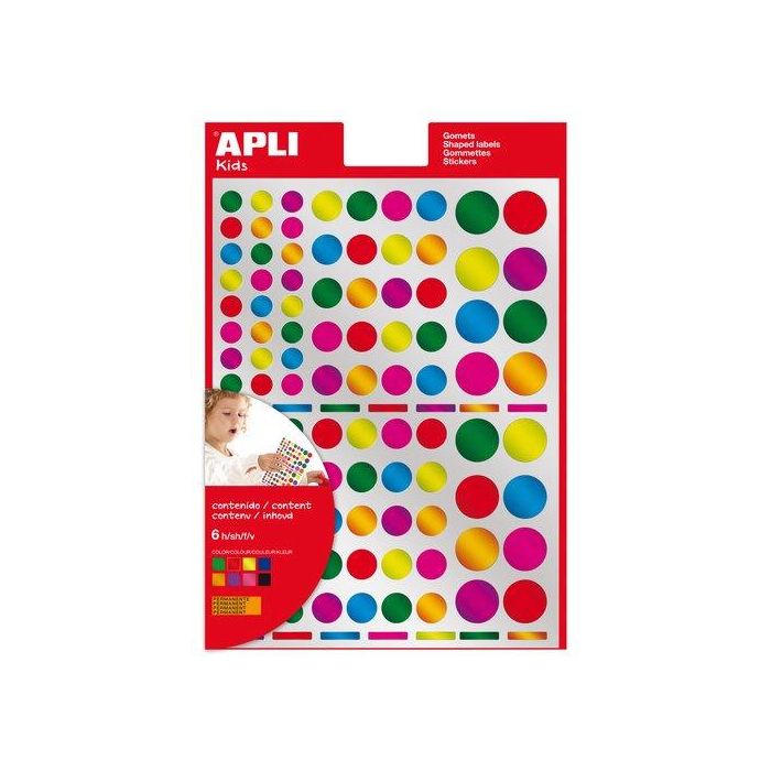 Gomets Apli Metalizados Bolsa 6H Permanentes Circulos Multicolor 7 Col.Surt. 624 Uds. (13529) 10 unidades