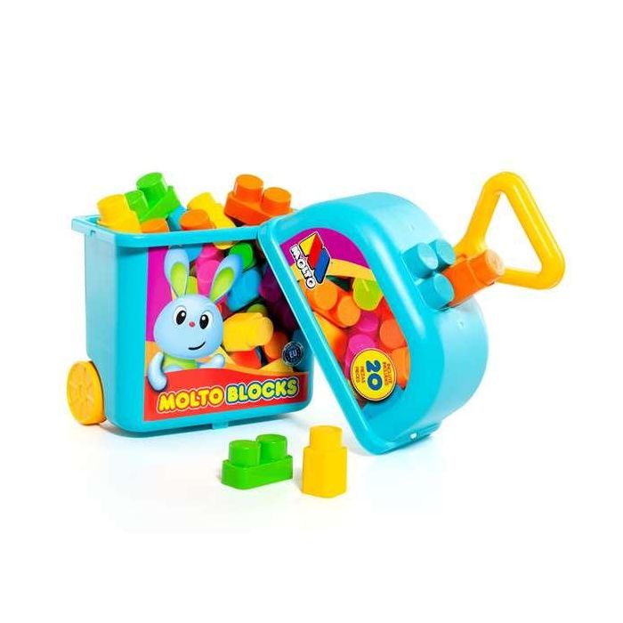 Carrito maleta trolley azul con 20 bloques. 1 Carrito maleta trolley azul con 20 bloques. 1