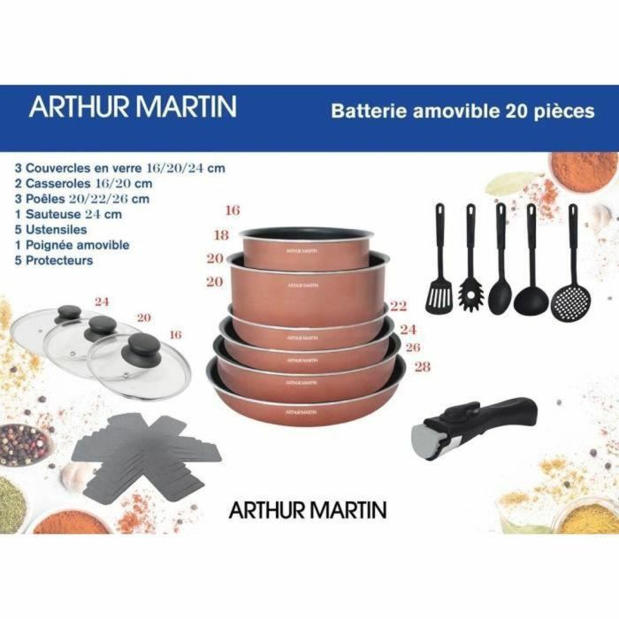 Arthur Martin Batería de Cocina 20 Piezas ART3508510012874 - Aluminio - Manija Extraíble - Apta para Inducción 2